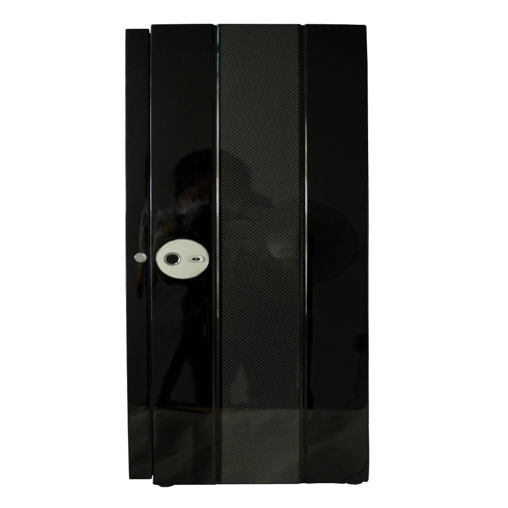 12 watch winder side profile with high-gloss black cabinet, carbon fibre-style panel and fingerprint lock