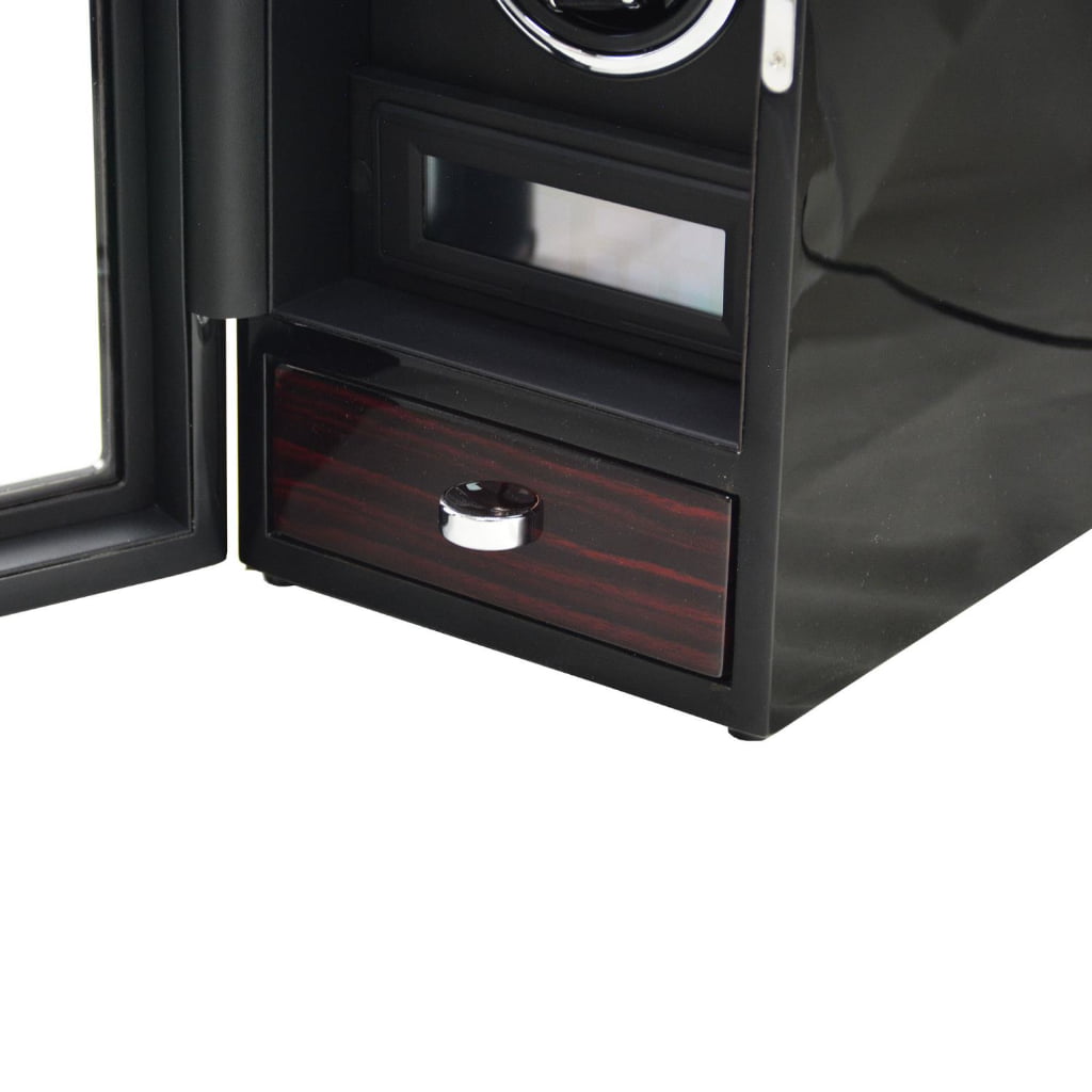 Black 2 watch winder lower storage drawer with contrasting dark wood-style front panel
