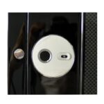 12 watch winder fingerprint lock close-up beside carbon fibre-style exterior panel