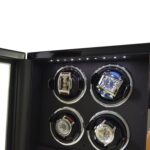 Black 4 watch winder interior displaying four watches beneath integrated LED lighting