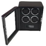 Open 4 watch winder with four watches, black interior and LED lighting