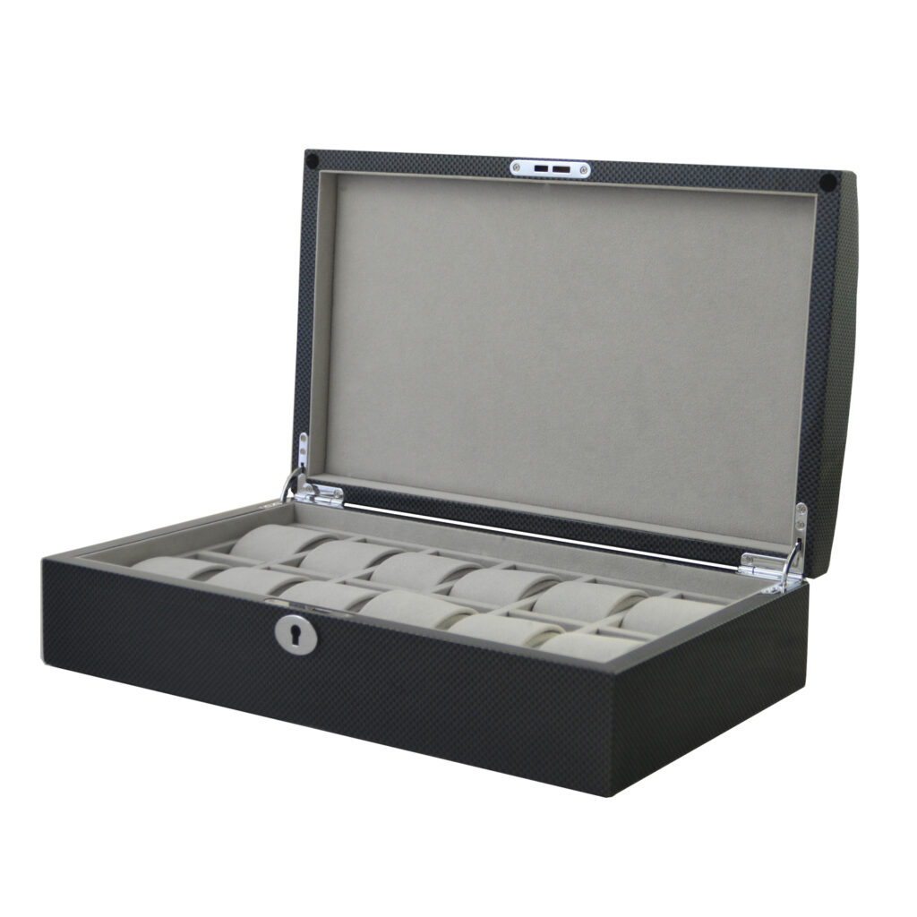 12 watch storage case with organized velvet watch cushions