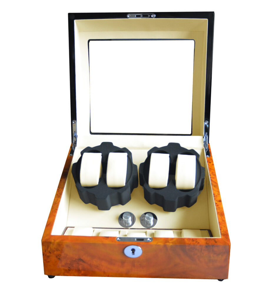 Automatic watch winder box with tempered glass display window and storage positions