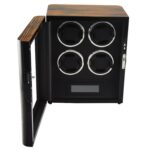 Open 4 watch winder with zebra stripe finish, four winding positions and black interior