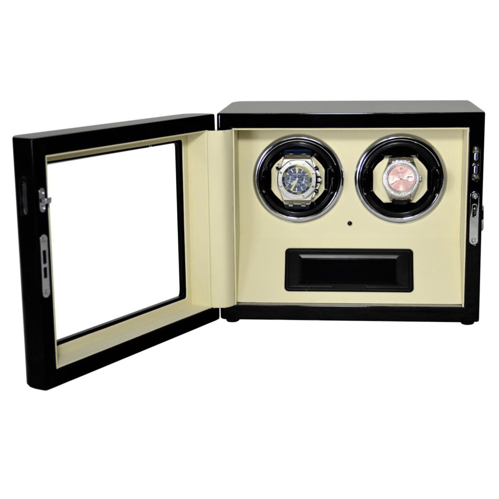 Luxury watch winder case open with 12 o'clock return and LCD touch screen