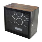 6 watch winder front view with tempered glass door, touchscreen and zebra stripe top