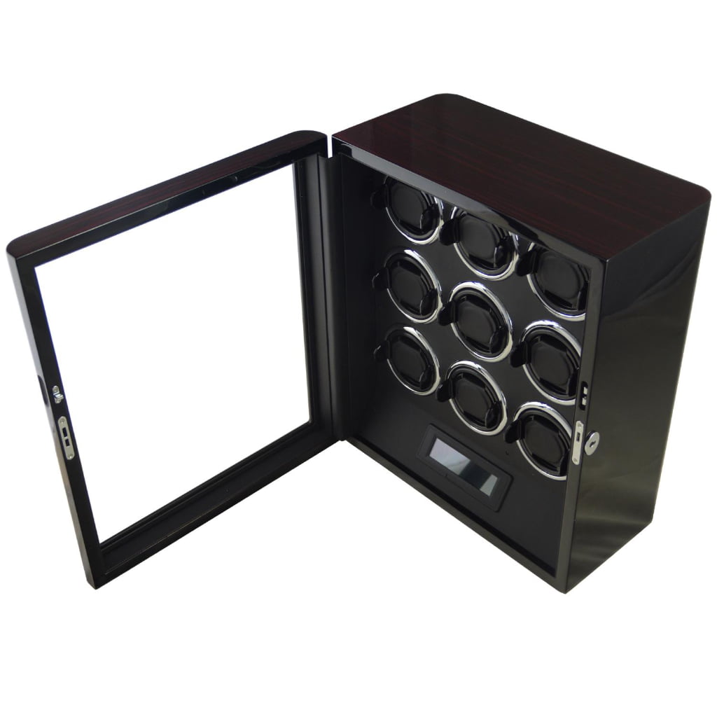 Open 9 watch winder with ebony top, black interior and nine individual winding positions