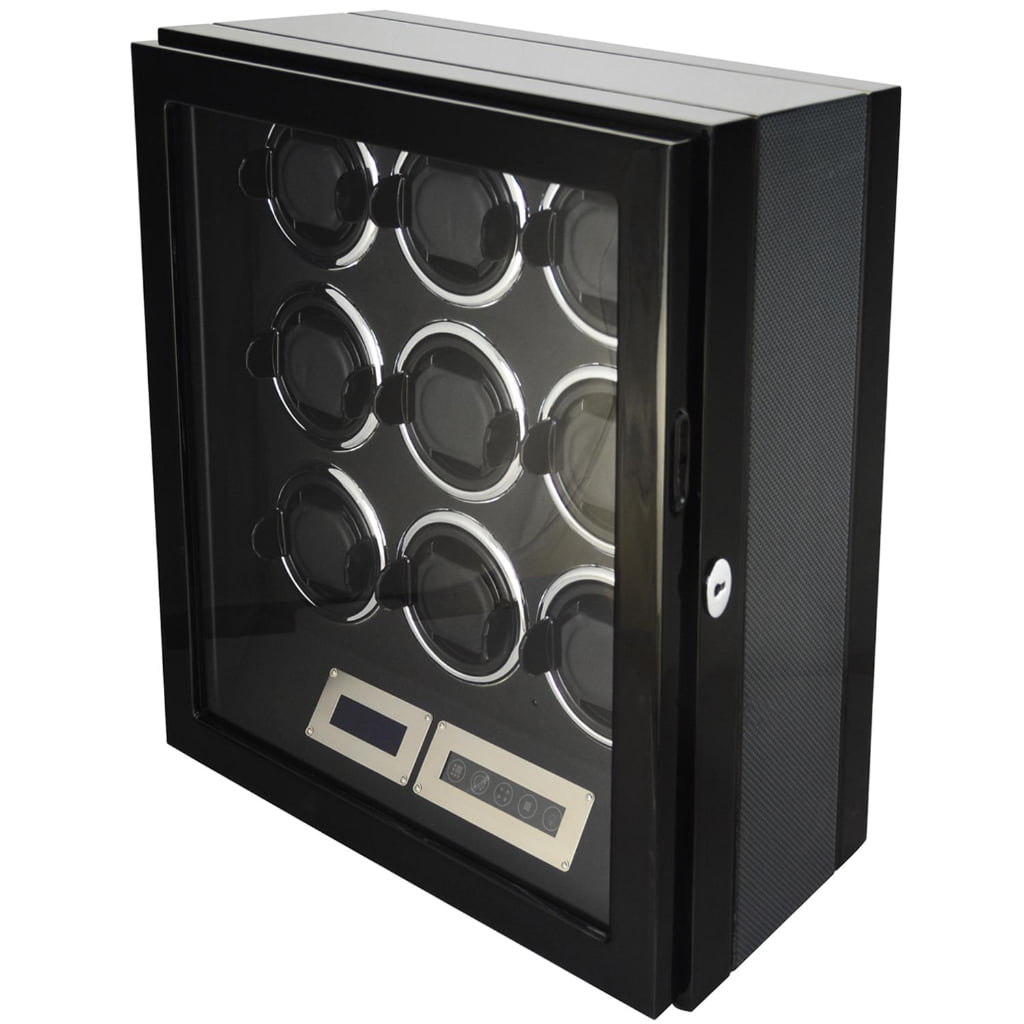 9 watch winder with black interior and circular winding compartments