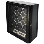 9 watch winder with black interior and circular winding compartments