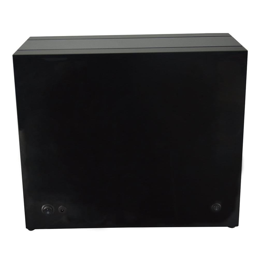 Rear view of 6 watch winder with black high-gloss cabinet and power controls