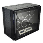 6 watch winder with carbon fiber finish, tempered glass window and six winding positions