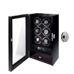 Black 6 watch winder with six watches, touchscreen control, fingerprint lock and storage drawer