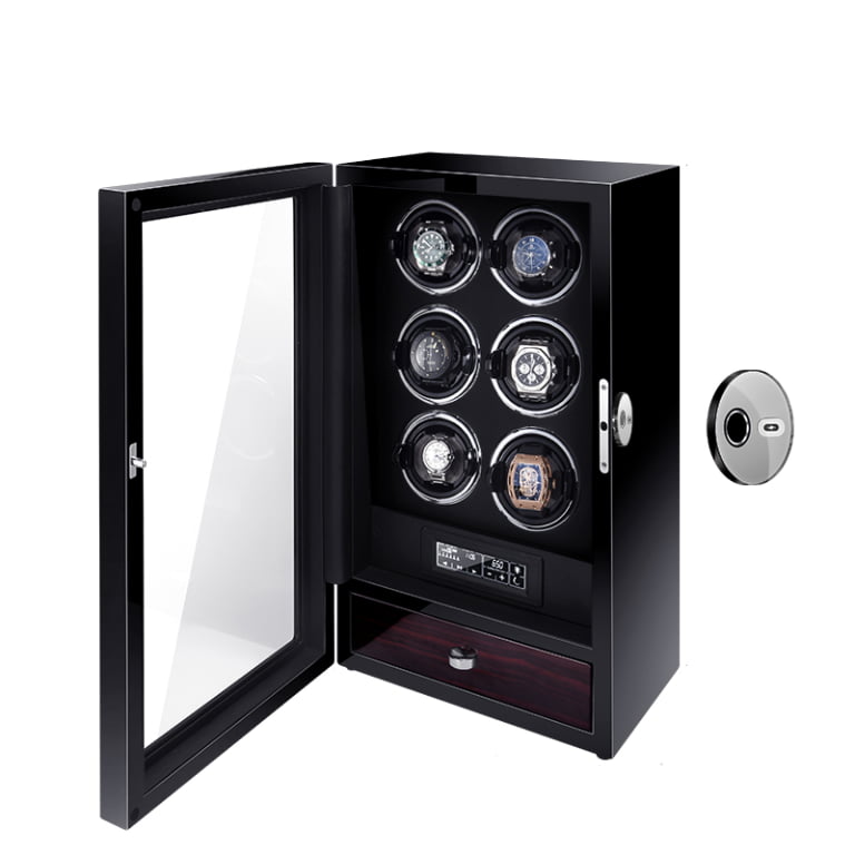 6 Watch Winder with Fingerprint Lock and Storage Drawer