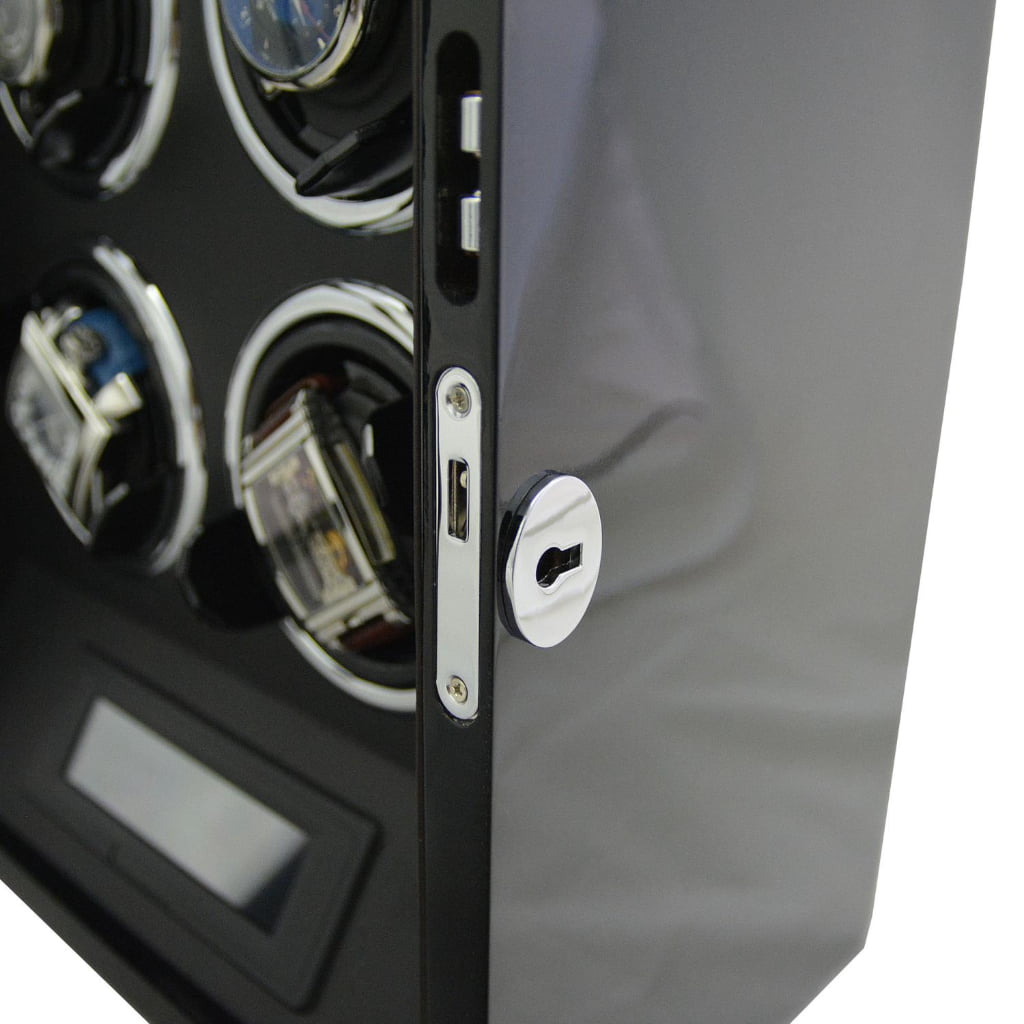 4 watch winder side detail with standard hardware lock and high-gloss lacquered finish
