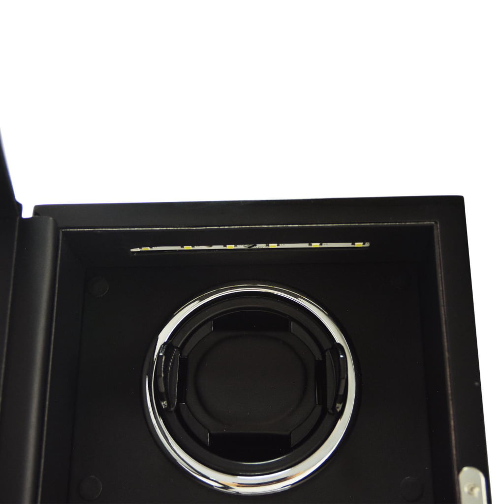 Black 2 watch winder interior with LED light above an individual winding position