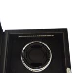 Black 2 watch winder interior with LED light above an individual winding position