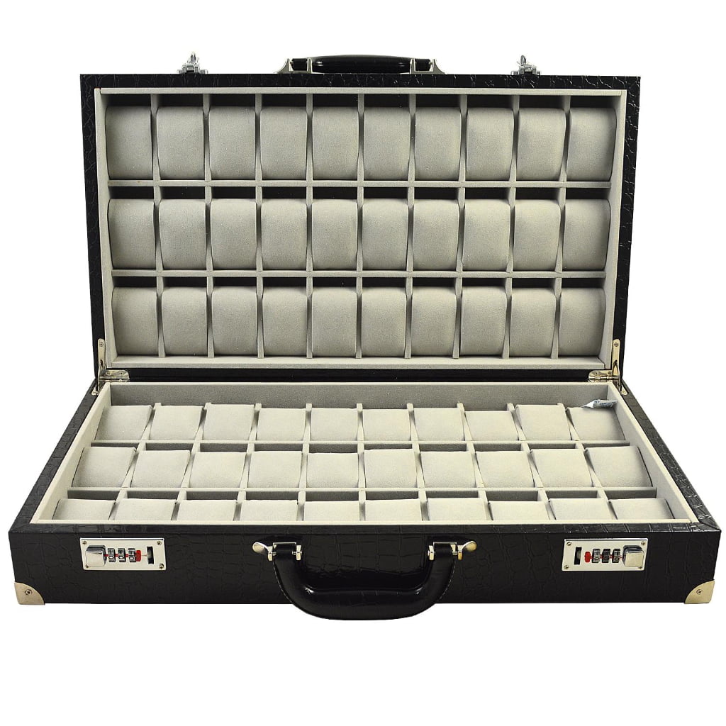 60 slots watch suitcase box interior with individual watch cushions