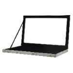 Black velvet interior of marble white watch display case