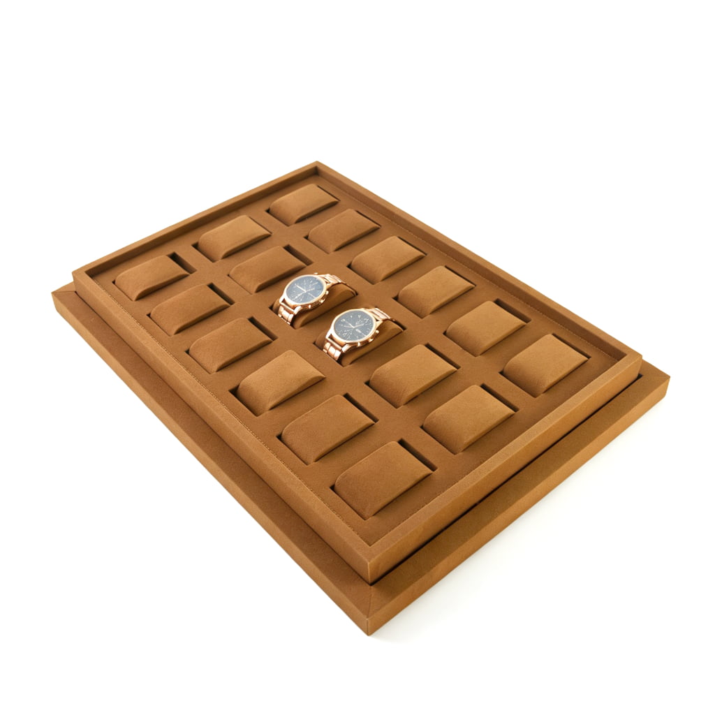 Luxury watch display tray with velvet finish and compartments