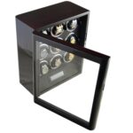 9 watch winder with open tempered glass door, ebony top and black high-gloss cabinet