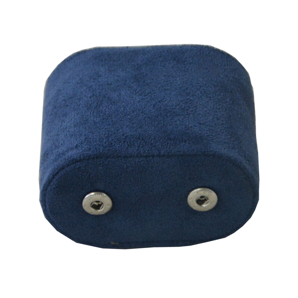 Blue watch roll with velvet exterior panel and snap button fasteners