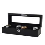 Black 6 watch storage case front view with hardware lock