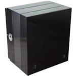 Rear view of 4 watch winder with high-gloss black cabinet and carbon fibre side panel