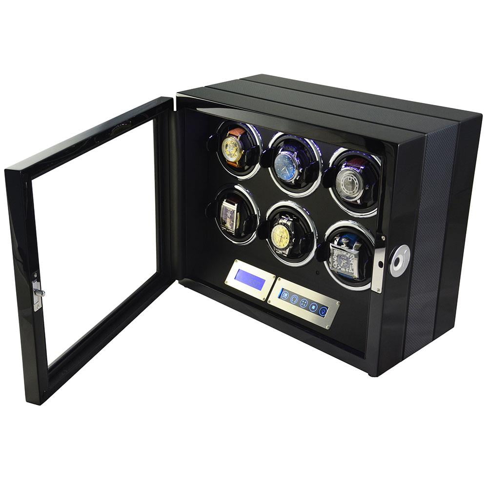 6 watch winder displaying watches with LED light and touchscreen control panel