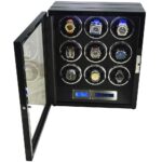 9 watch winder with open tempered glass door, nine watches and touchscreen control panel
