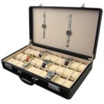 Large capacity watch case with organized watch cushions and apricot interior