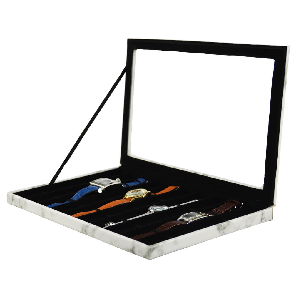 Marble white watch display case with multiple watches displayed