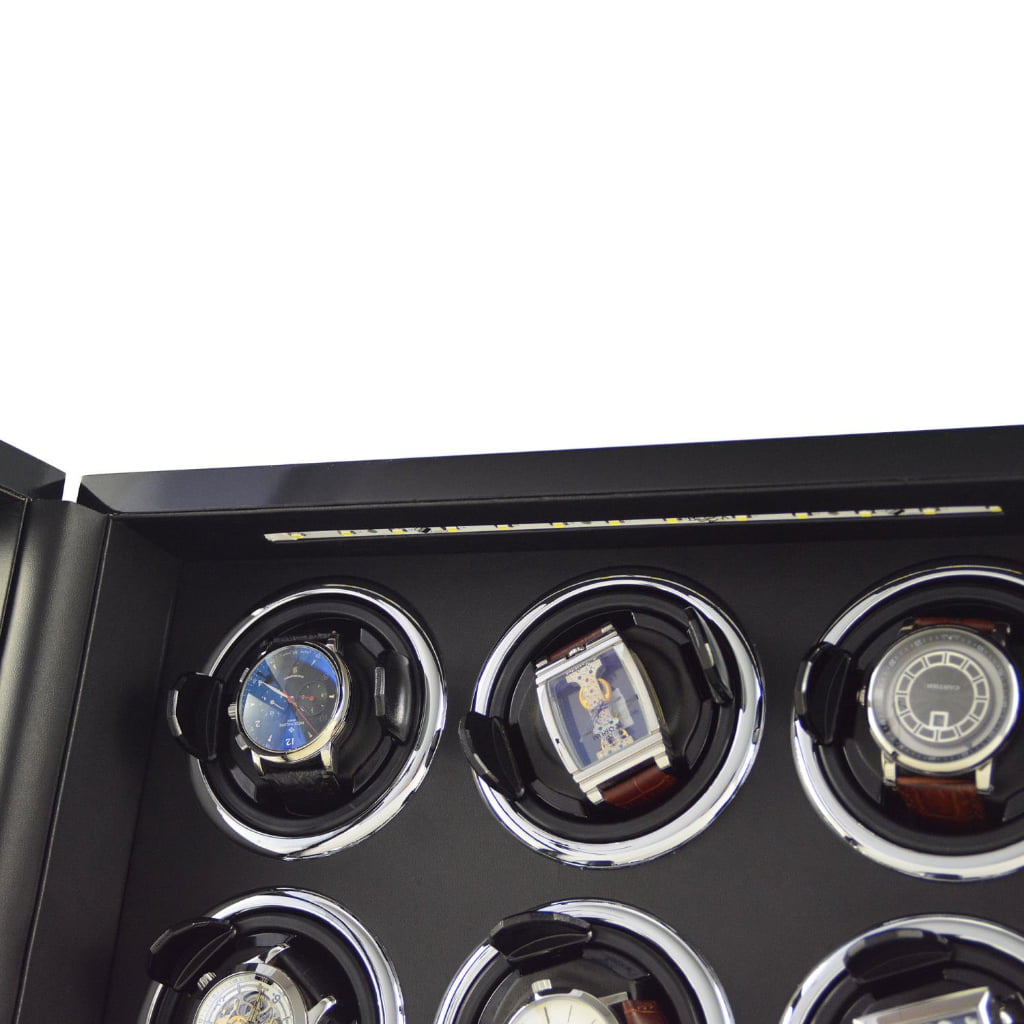 6 watch winder interior detail with LED light strip and three upper winding positions
