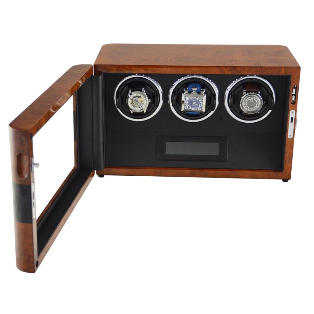 Triple Watch Winder open with tempered glass display window