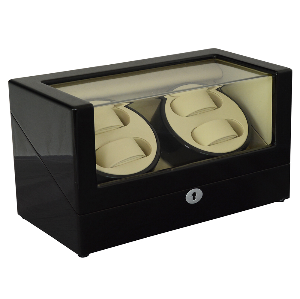 Automatic watch winder with black glossy case and acrylic display window