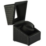 Open single watch winder with black woven PU leather exterior and single winding position