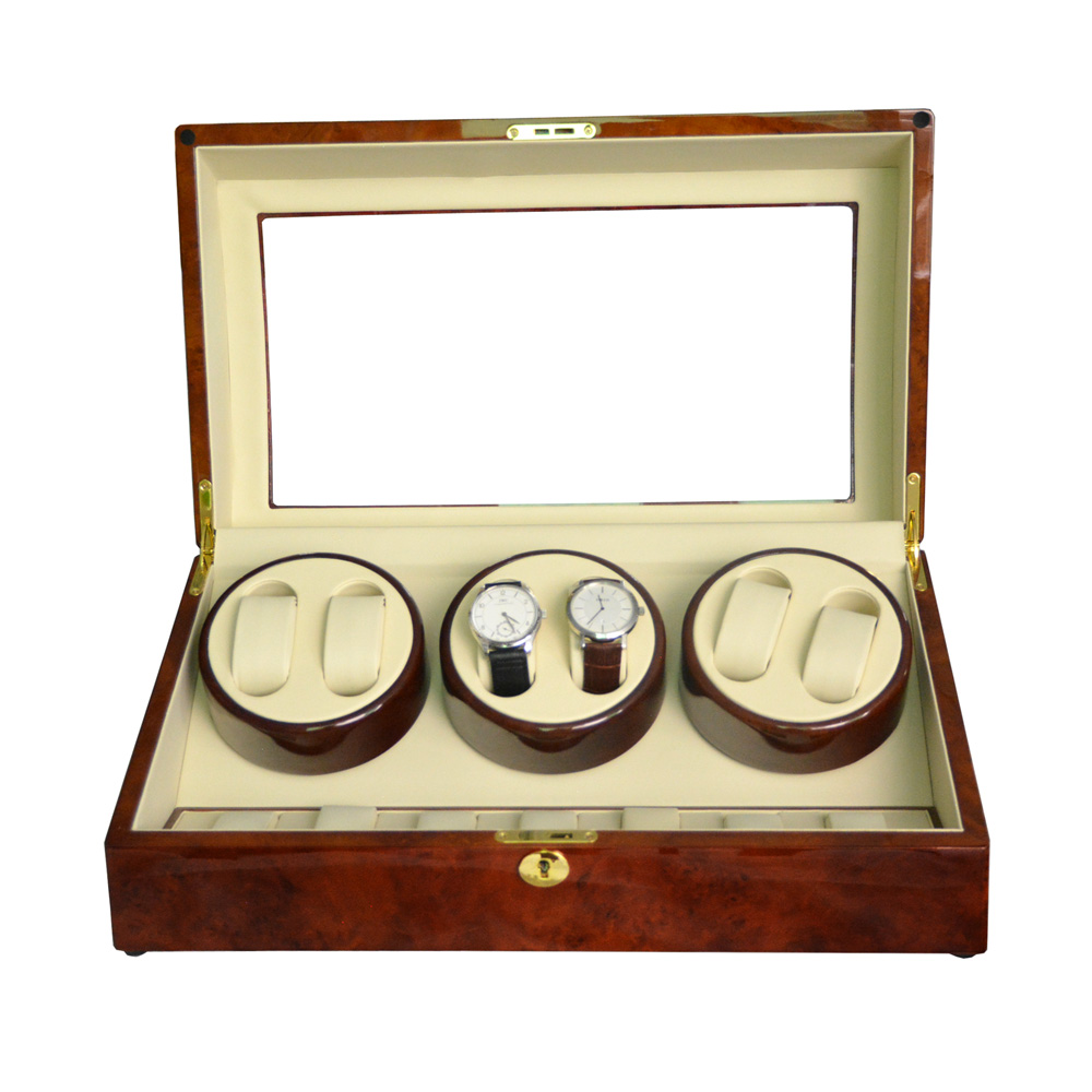 Japanese Mabuchi watch winder interior storage layout with Deep yellow exterior