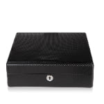 Closed carbon fiber watch storage case with front hardware lock