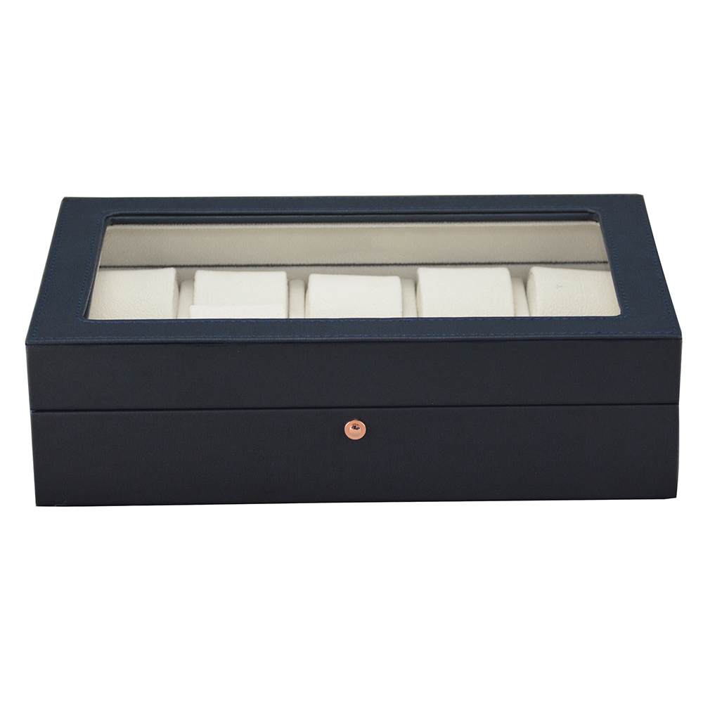 10 slot watch storage case with tempered glass display window and PU leather exterior