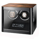 2 watch winder storage case with zebra stripe exterior, touchscreen control, LED light and black interior display