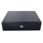 Black leather watch band organizer box closed with hardware lock