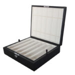 Double layer watch strap box open showing separate storage trays