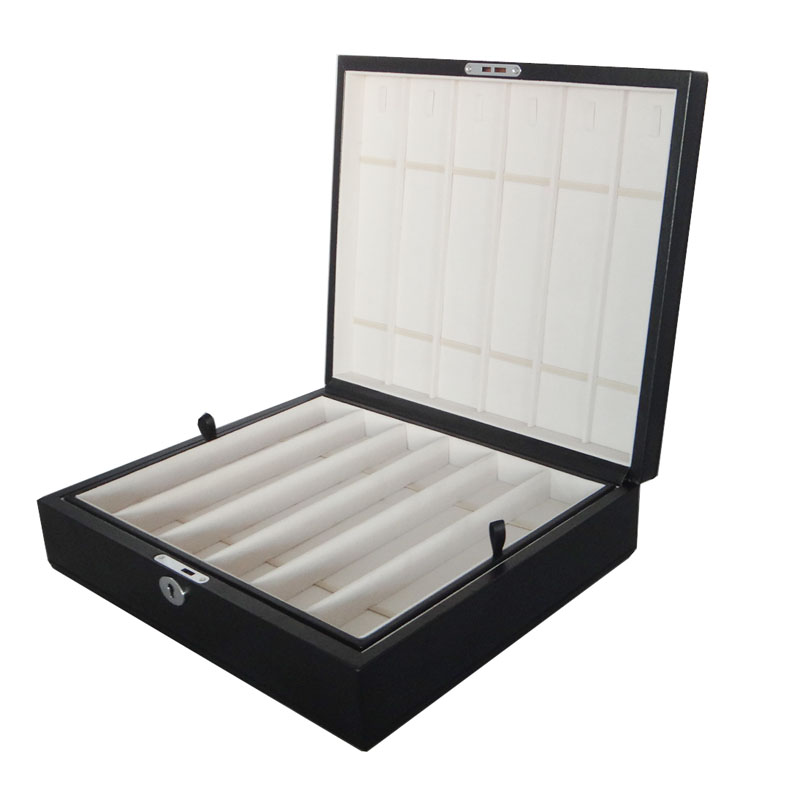 Double layer watch strap box open showing separate storage trays