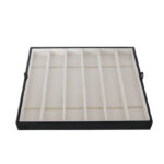 Watch band organizer with beige velvet interior compartments