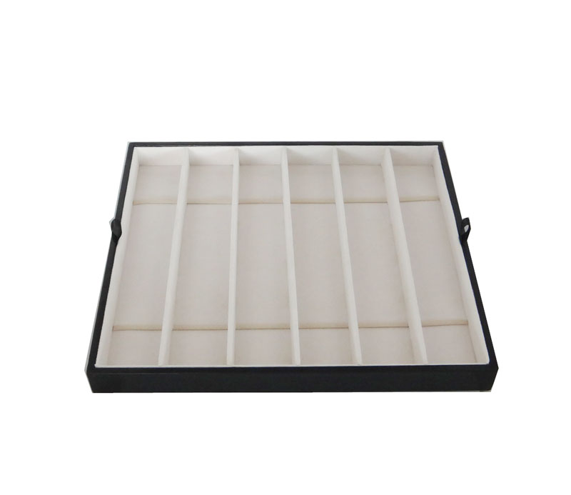 Watch band organizer with beige velvet interior compartments