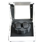 White automatic watch winder open display with black interior and watch cushion