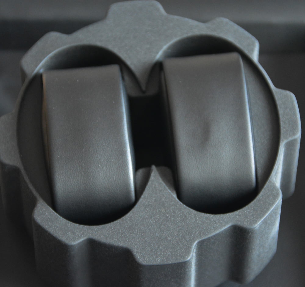 White watch winder interior with dual watch cushions