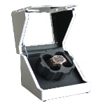 White automatic watch winder front view with acrylic display window