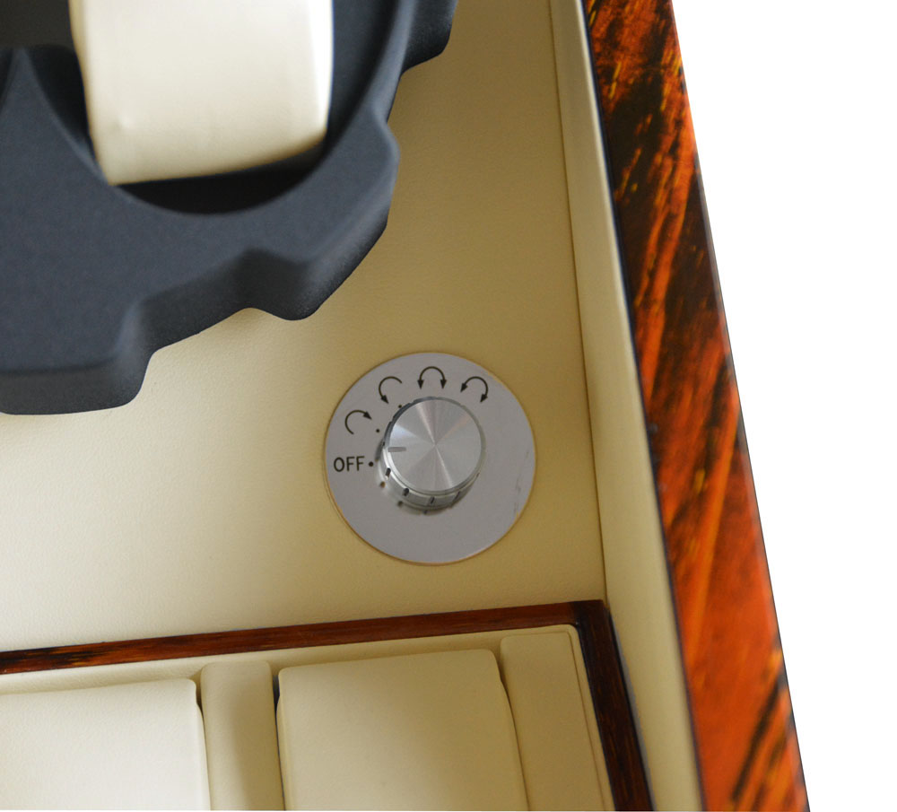 Wood grain watch winder display box control knob for winding adjustment