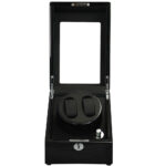 Black watch winder open view with PU leather interior and watch storage positions