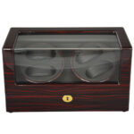 Double watch winder box with ebony glossy exterior and acrylic display window